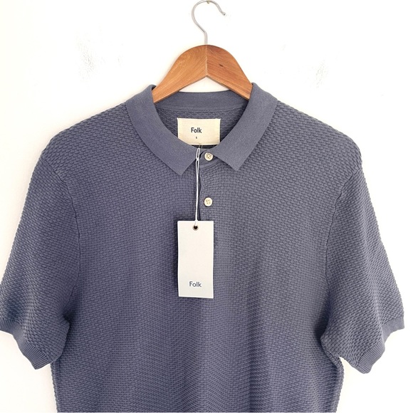 Folk Polo Shirt Mens XL 5 Short Sleeve Pullover Top Knot Midnight BNWT - Picture 2 of 7